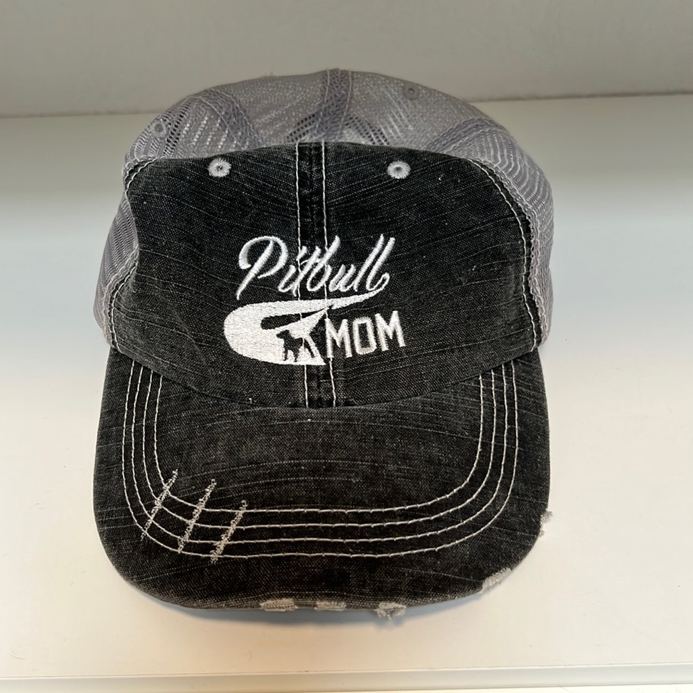 Weathered pitbull mom trucker hat